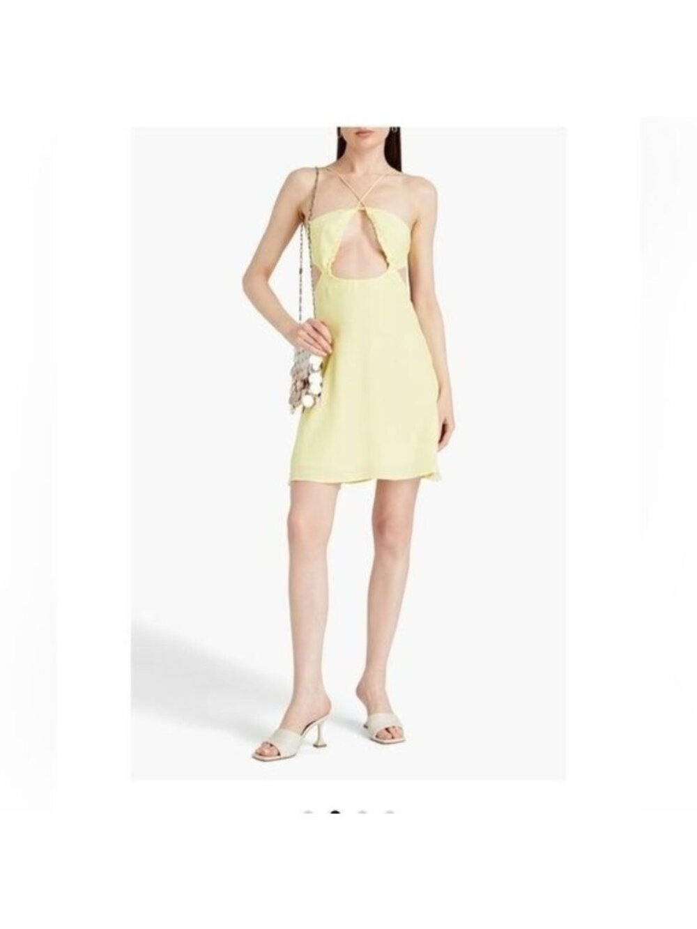 ROTATE BIRGER CHRISTENSEN Nanna Cutout Jacquard Mini Dress Size 10 Pastel Yellow
